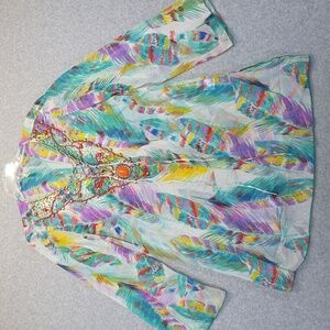 Shoreline Multicolor Feather Print Swimsuit Coverup